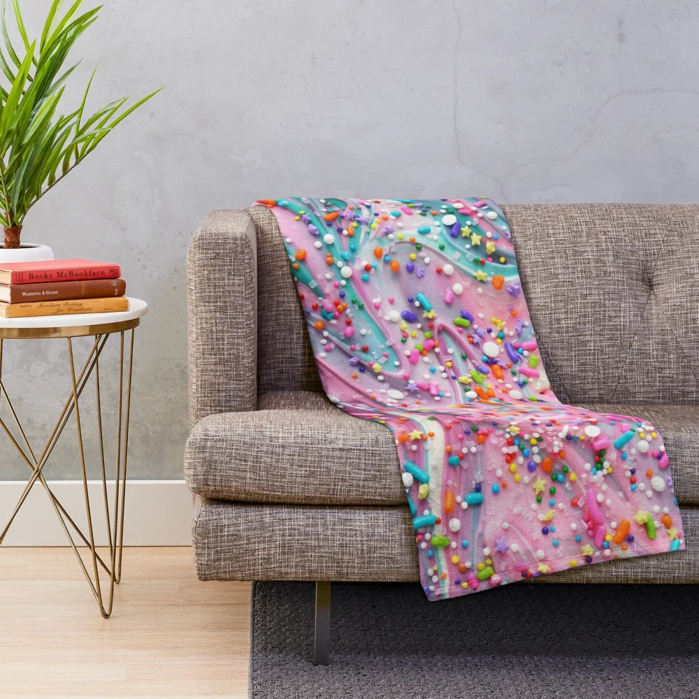 Colorful Candy Swirls Plush Blanket with Sprinkles