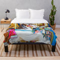 Colorful carousel horses design on a soft, plush blanket