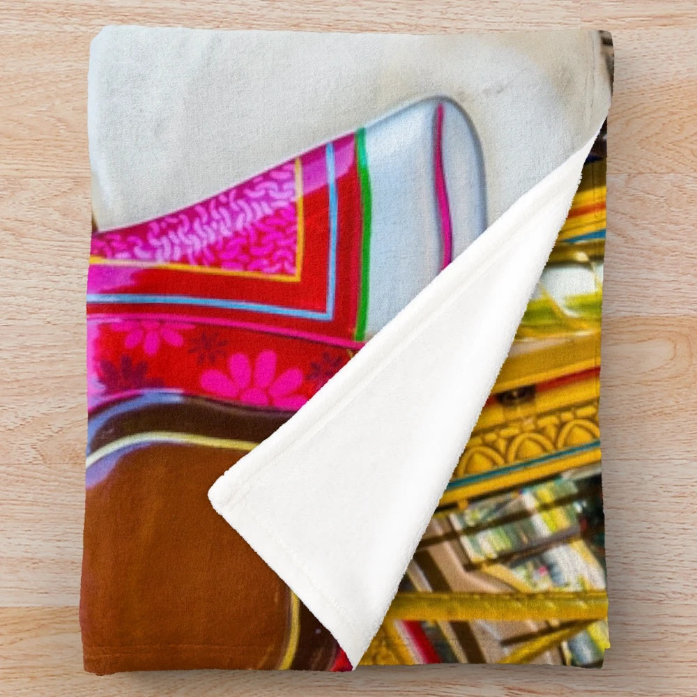 Colorful carousel horses design on a soft, plush blanket