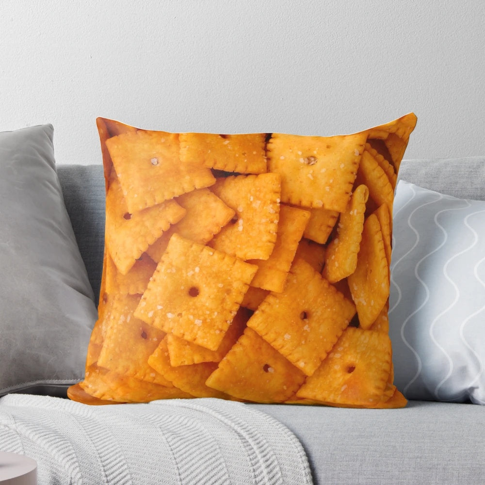 Pile of delicious cheesy crackers, a savory puffed snack for any occasion