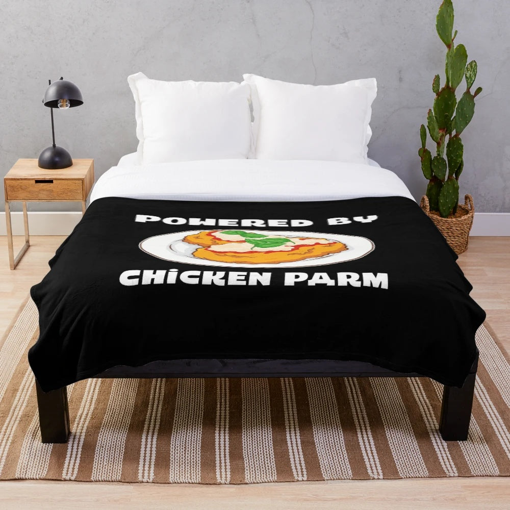 Soft and cozy plush blanket featuring a chicken parmesan design for Italian food lovers