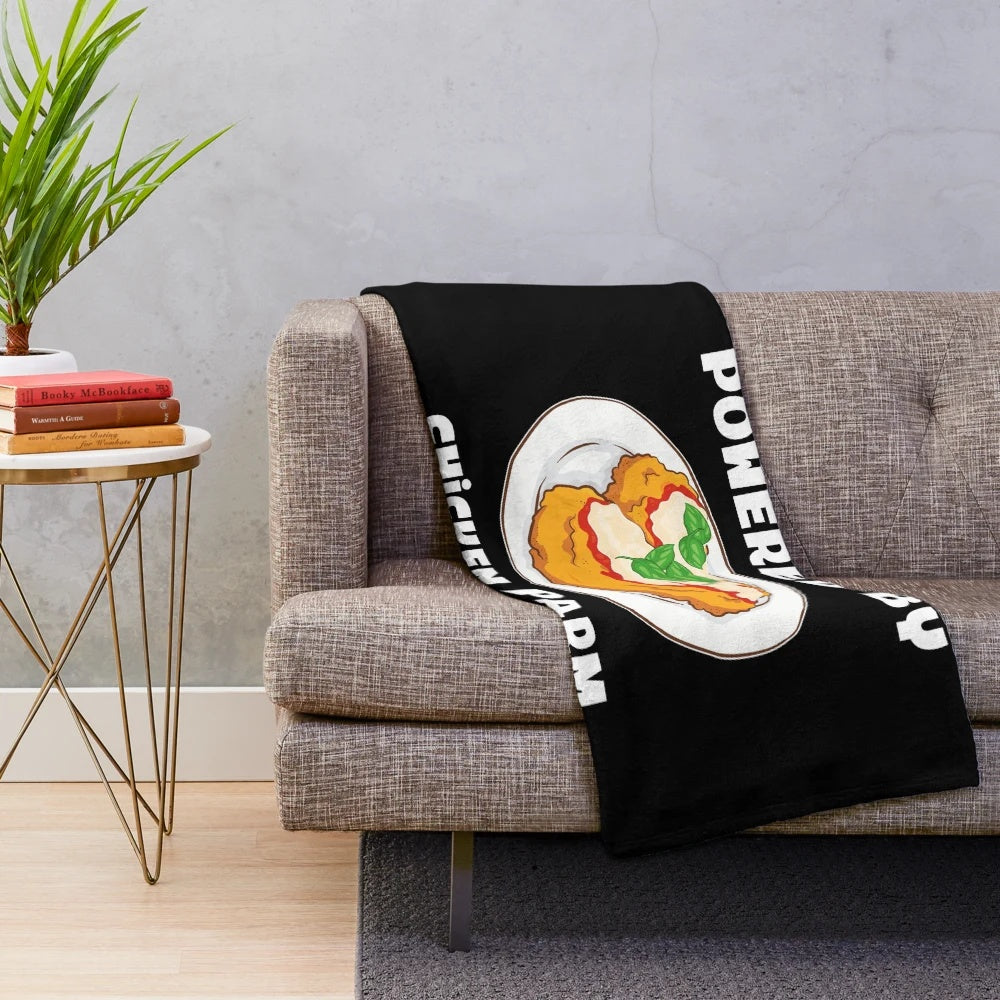 Soft and cozy plush blanket featuring a chicken parmesan design for Italian food lovers