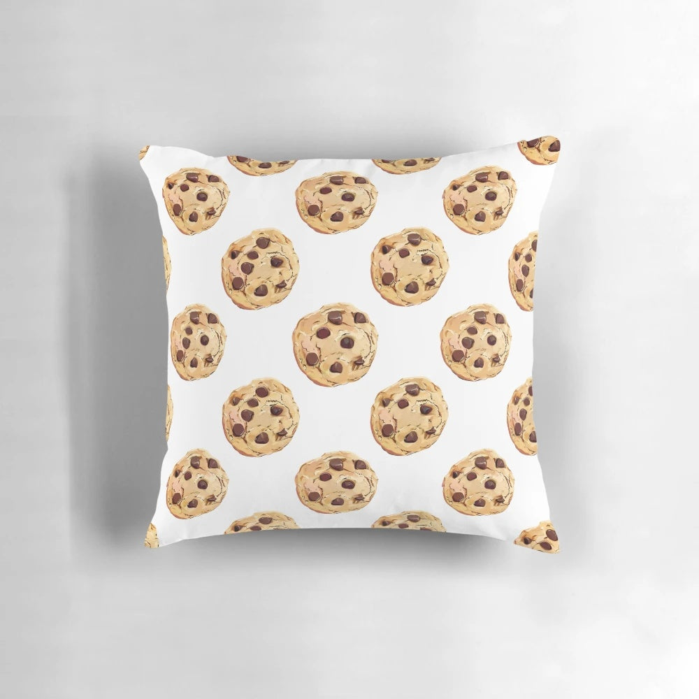 Soft and cozy pillow featuring a charming chocolate chip cookie pattern design