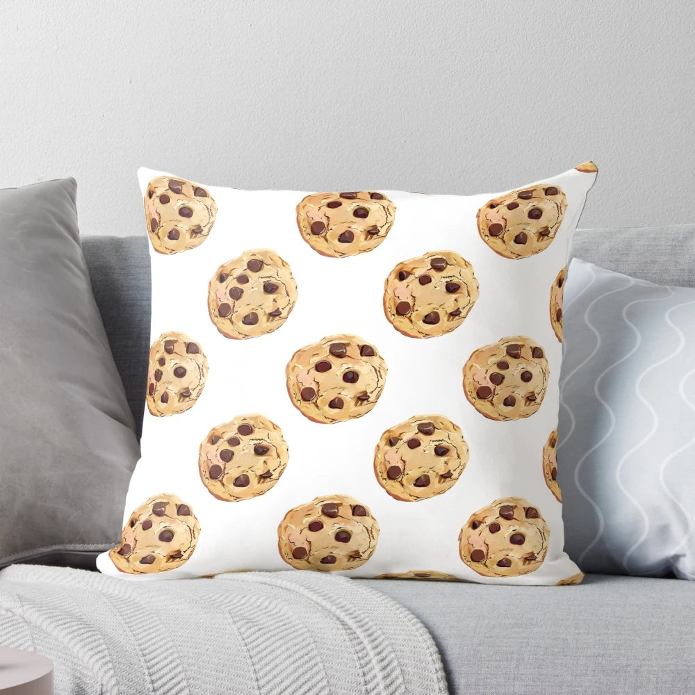 Soft and cozy pillow featuring a charming chocolate chip cookie pattern design
