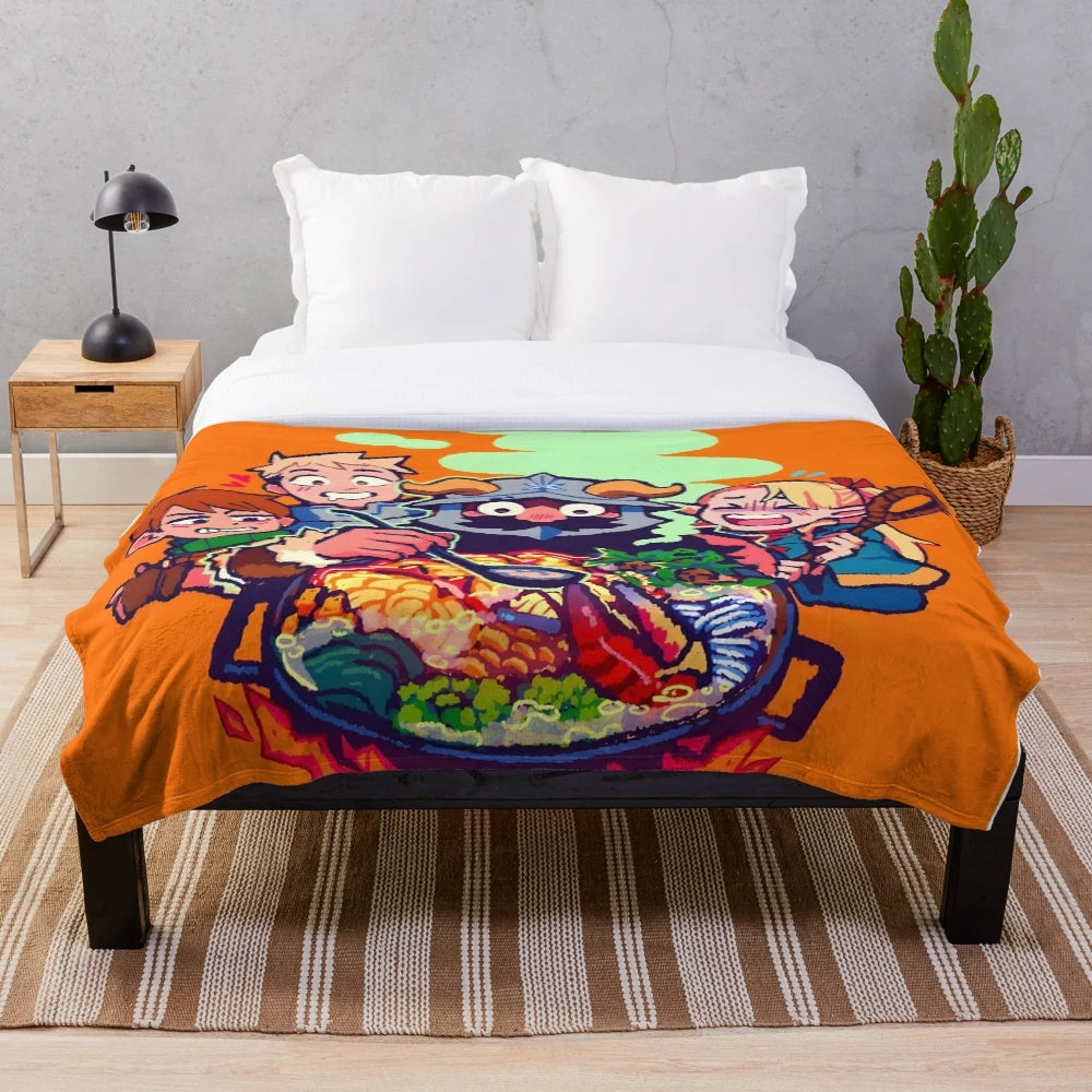 Delicious in Dungeon inspired plush blanket featuring anime and manga art