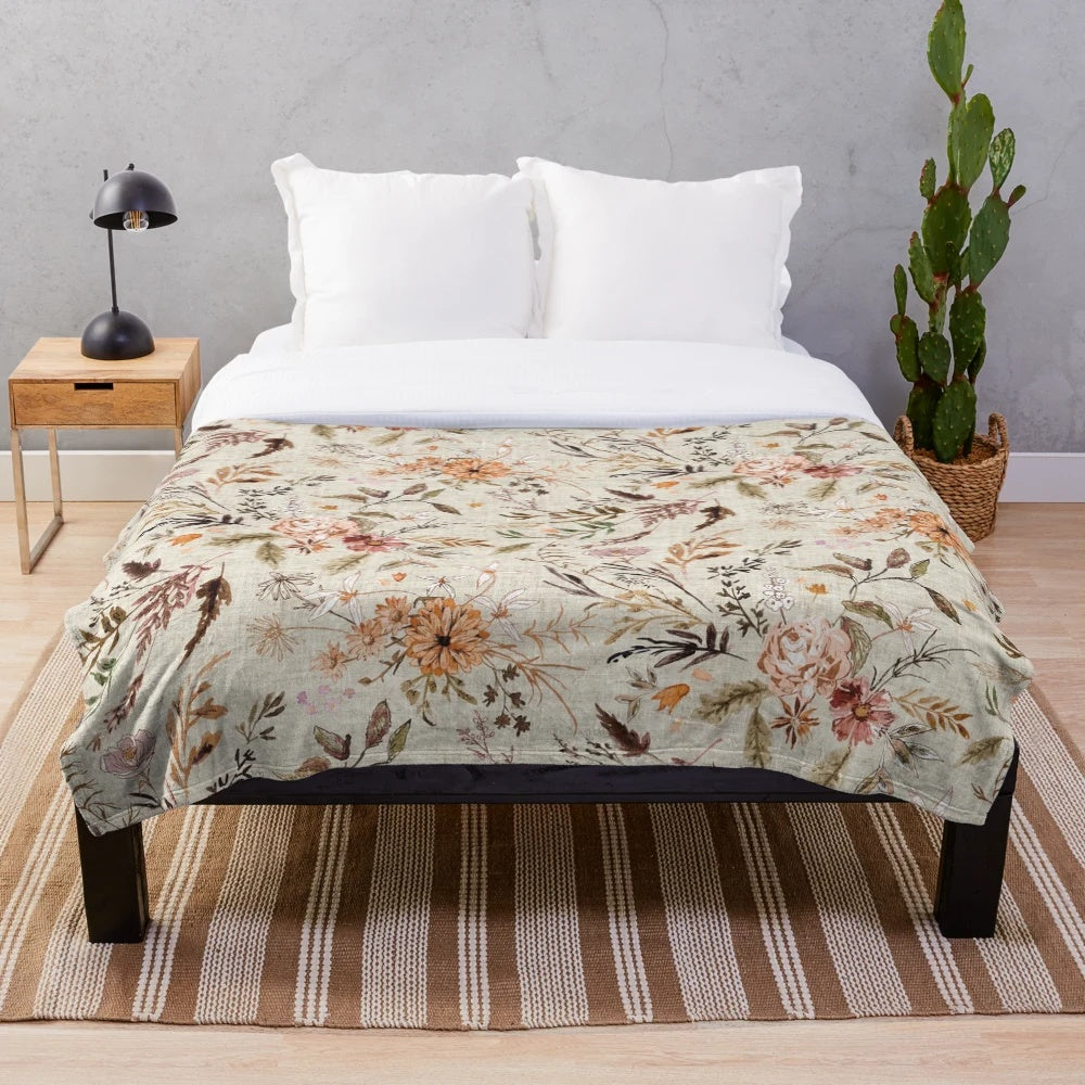Delilah Autumn Floral Plush Blanket featuring a watercolor floral design