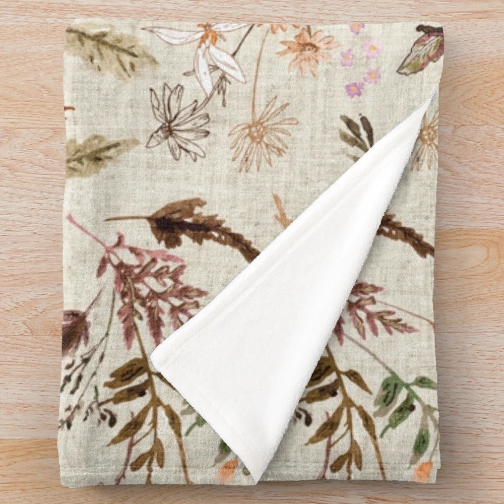 Delilah Autumn Floral Plush Blanket featuring a watercolor floral design