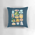 Vibrant and colorful pillow featuring a playful dim sum illustration, perfect for adding a touch of joy to your home decor.