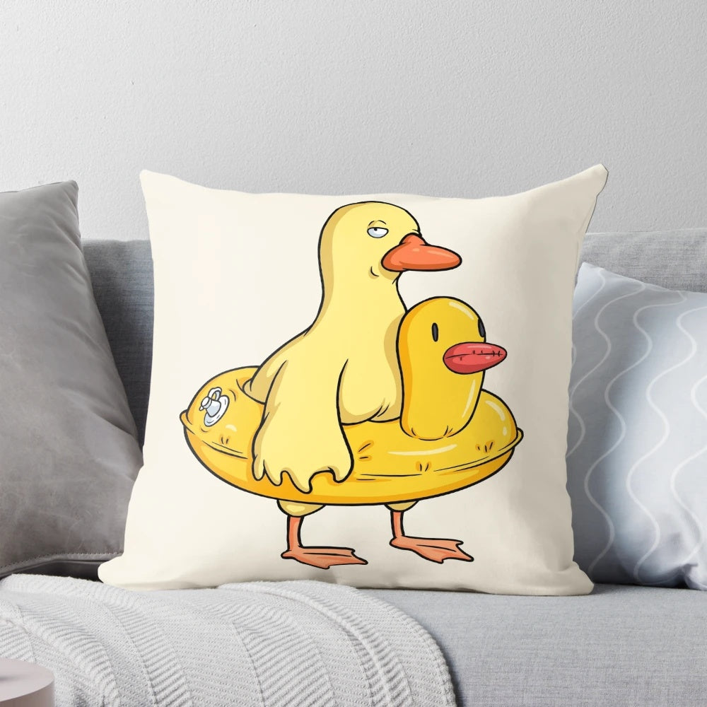 Whimsical double duck-shaped pillow in a vibrant yellow color
