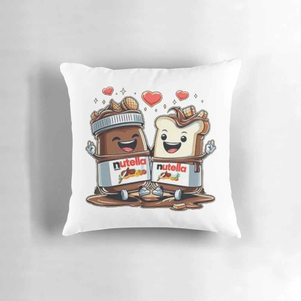 A plush, colorful pillow featuring the words "Happy Together" and a delicious-looking Nutella design