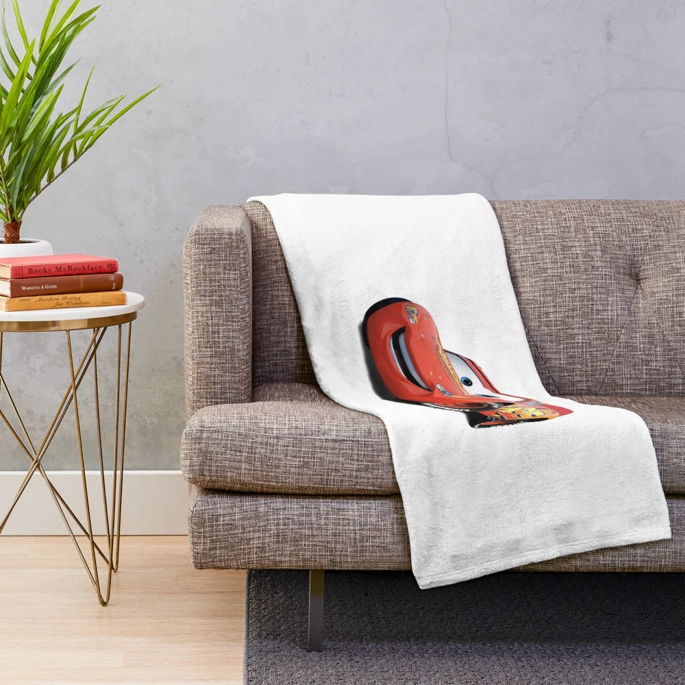 Cozy lightning-themed plush blanket with car design