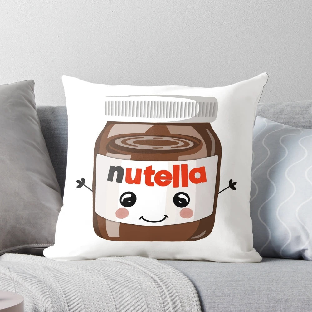 Soft and cuddly Nutella-inspired pillow with a cute character design, perfect for chocoholics and kids.
