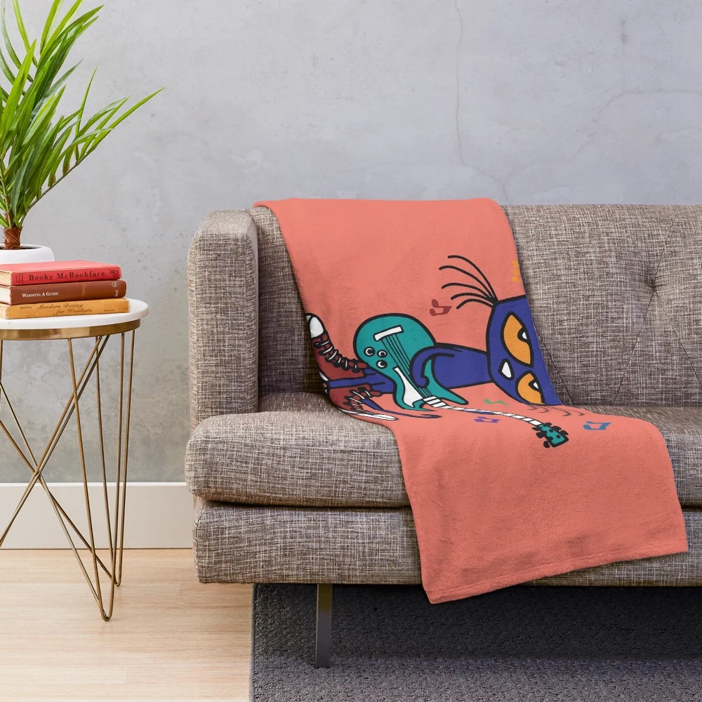 Pete the Cat plush blanket with singing cat playing guitar