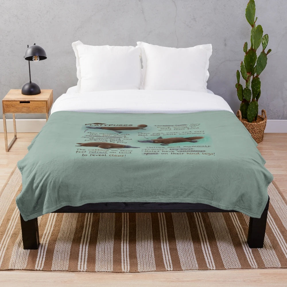 Platypus plush blanket with educational and interesting facts about the unique Australian animal