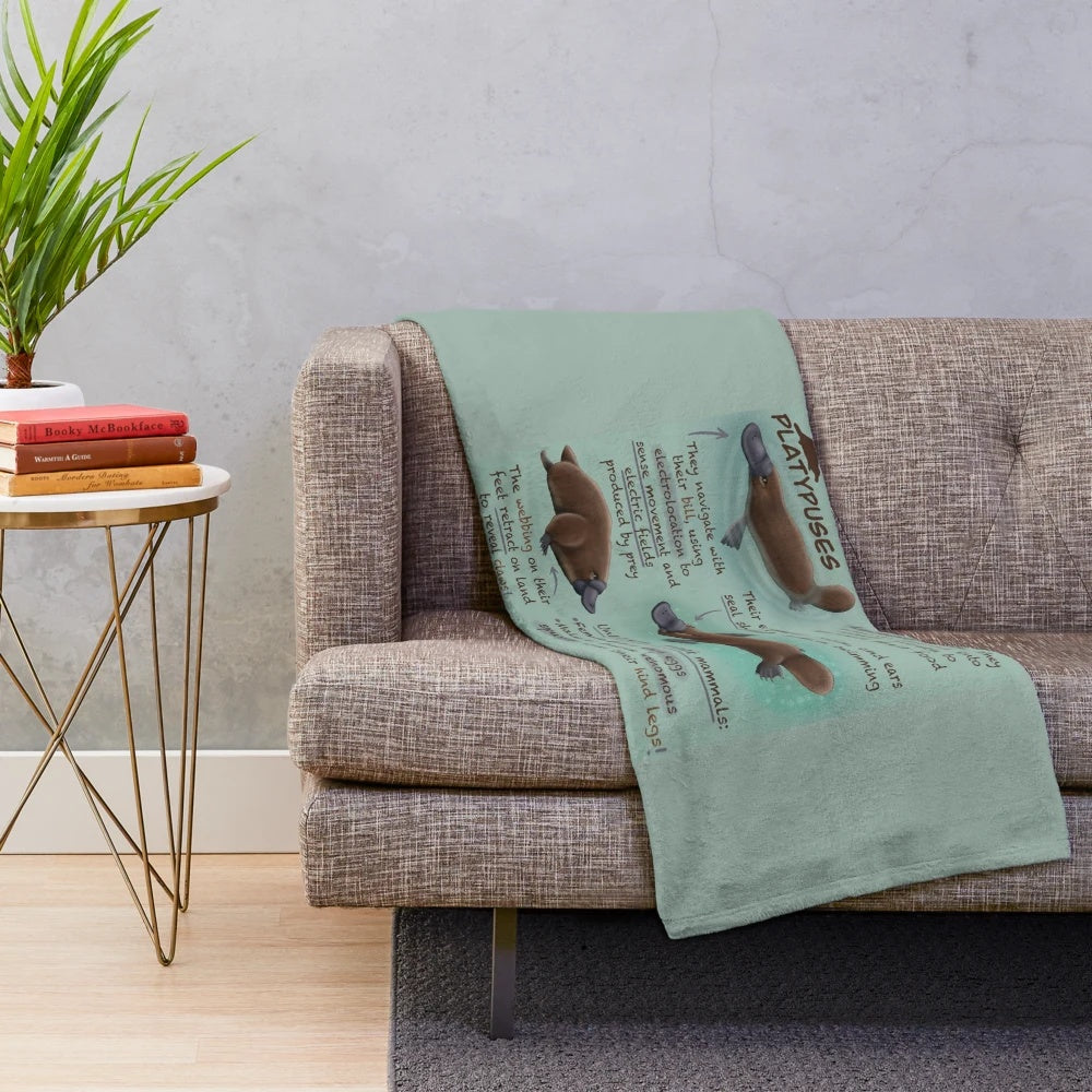 Platypus plush blanket with educational and interesting facts about the unique Australian animal