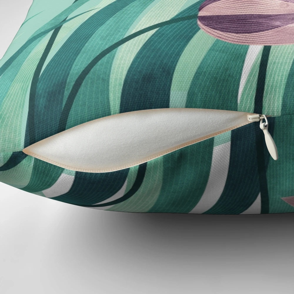 Soft and cozy pillow featuring a resting rabbit against a backdrop of floral and nature-inspired patterns