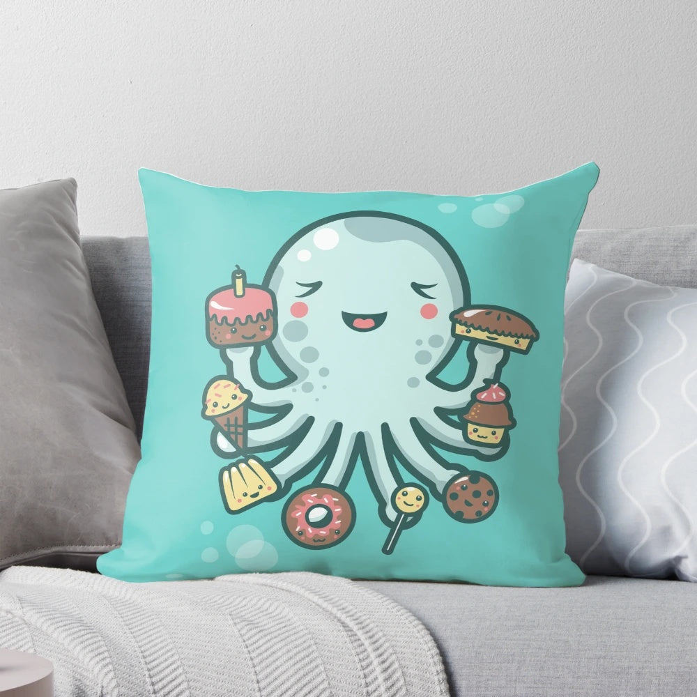 A soft, plush pillow featuring a colorful and whimsical dessert-themed design, perfect for adding a touch of sweetness to any room.