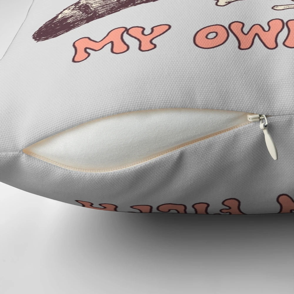 A vibrant, vintage-inspired pillow featuring a playful trash panda design.