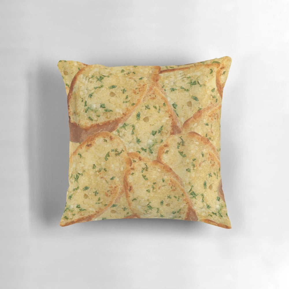Soft, plush pillow shaped like a slice of garlic bread, perfect for adding a touch of humor to your living space.