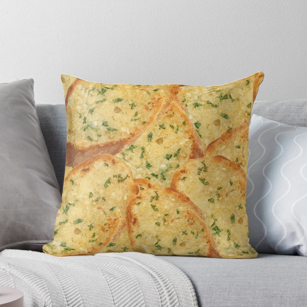 Soft, plush pillow shaped like a slice of garlic bread, perfect for adding a touch of humor to your living space.