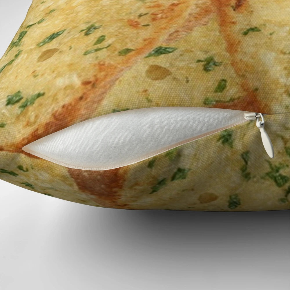 Soft, plush pillow shaped like a slice of garlic bread, perfect for adding a touch of humor to your living space.