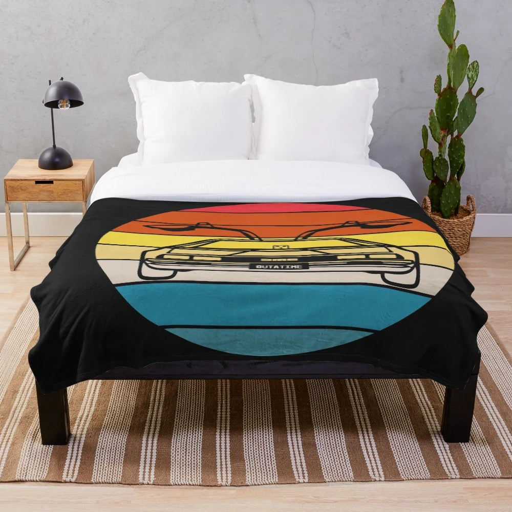 Delorean Sunset Plush Blanket - Cozy Throw for Back to the Future Fans