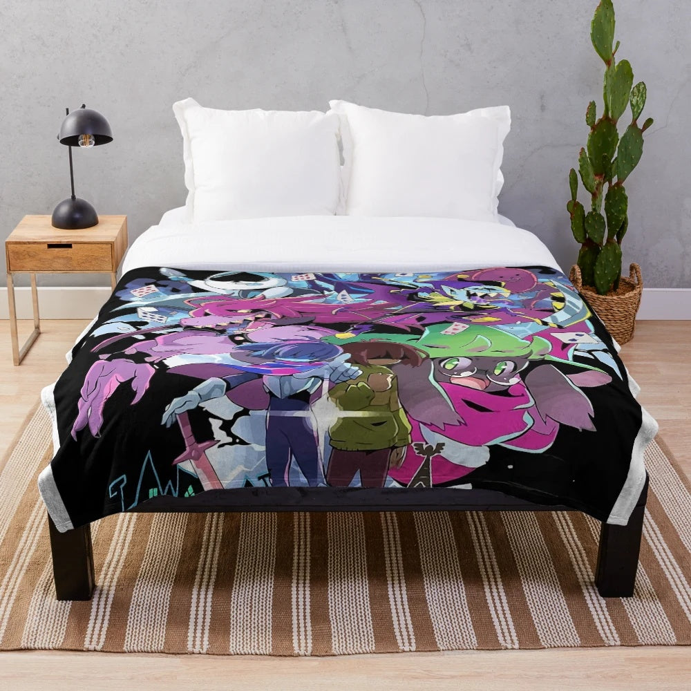 Deltarune-inspired plush blanket featuring characters from the game