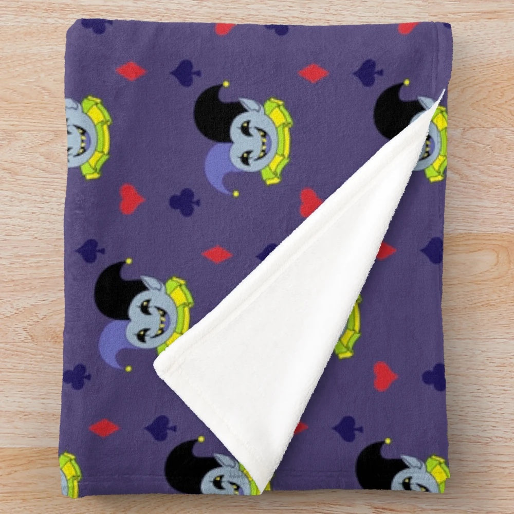 Deltarune Jevil inspired plush blanket with vibrant colors and patterns