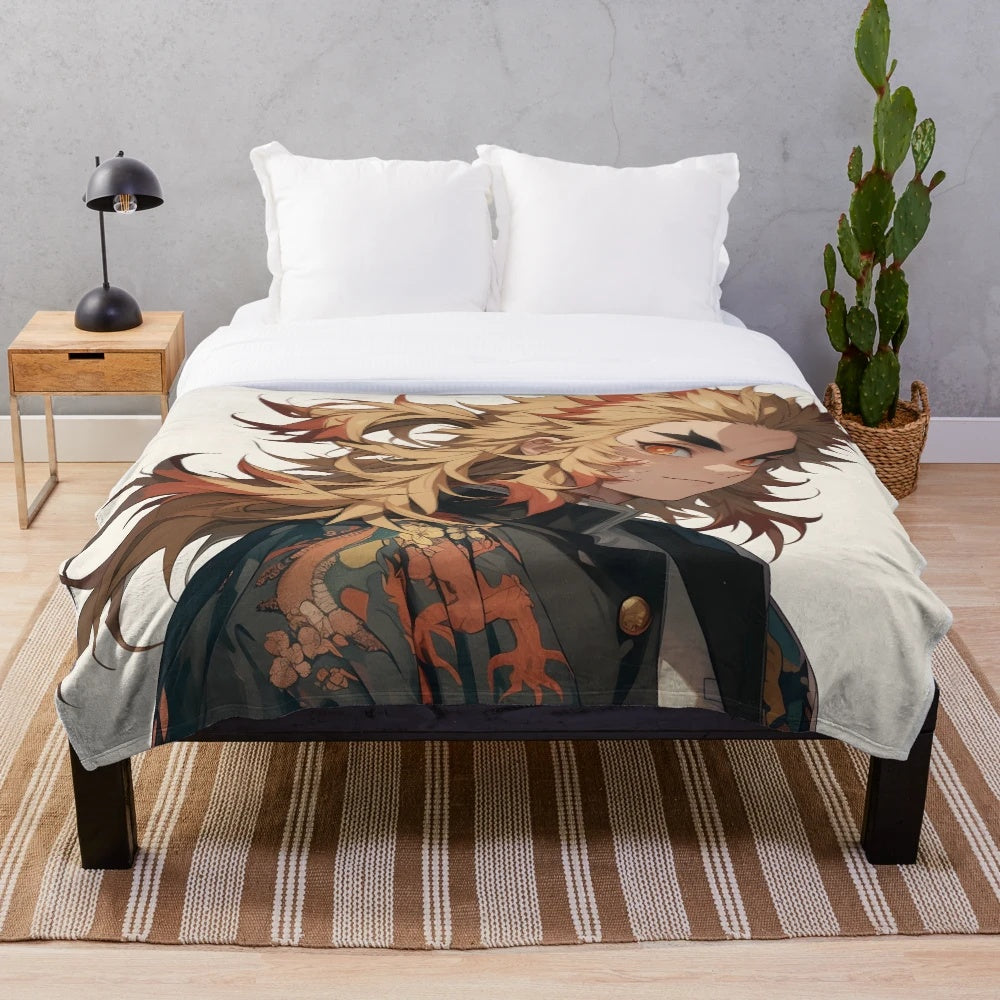 Demon Slayer inspired Rengoku Kyojuro 12" plush blanket
