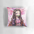 Watercolor artwork of Nezuko from Demon Slayer sitting under a sakura tree