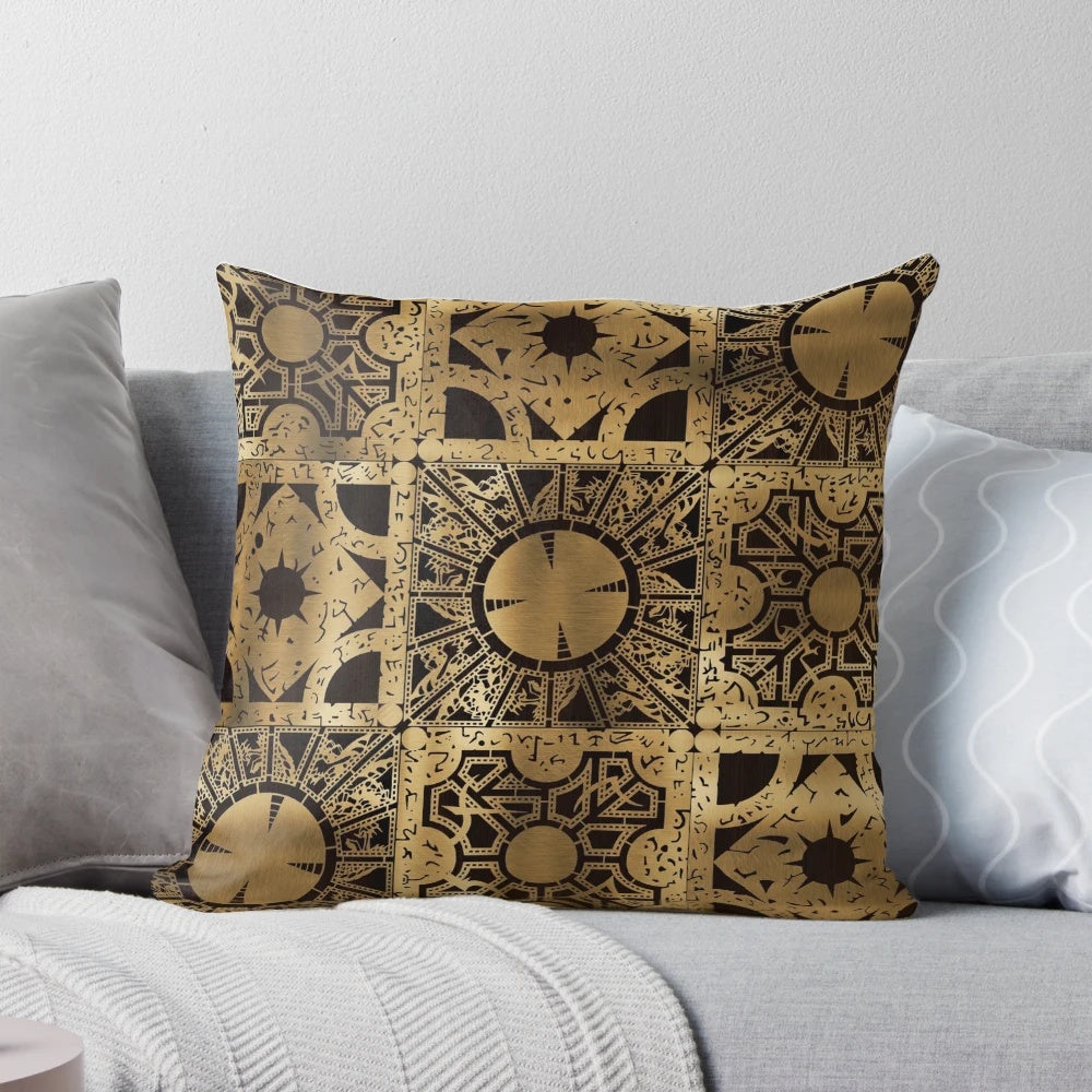 Lament Configuration-inspired horror movie pillow with puzzle box and cenobite design