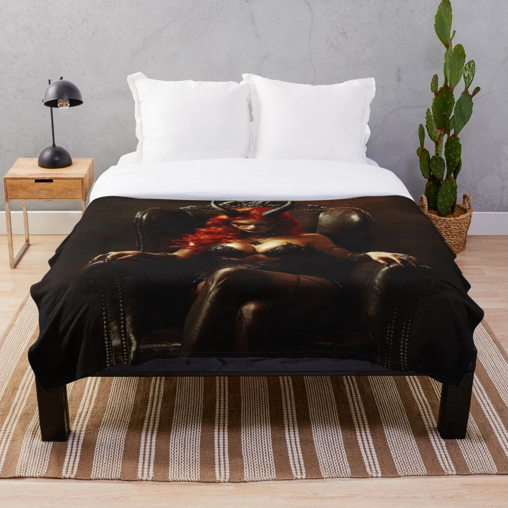 Demoness plush blanket with horns and dark fantasy design