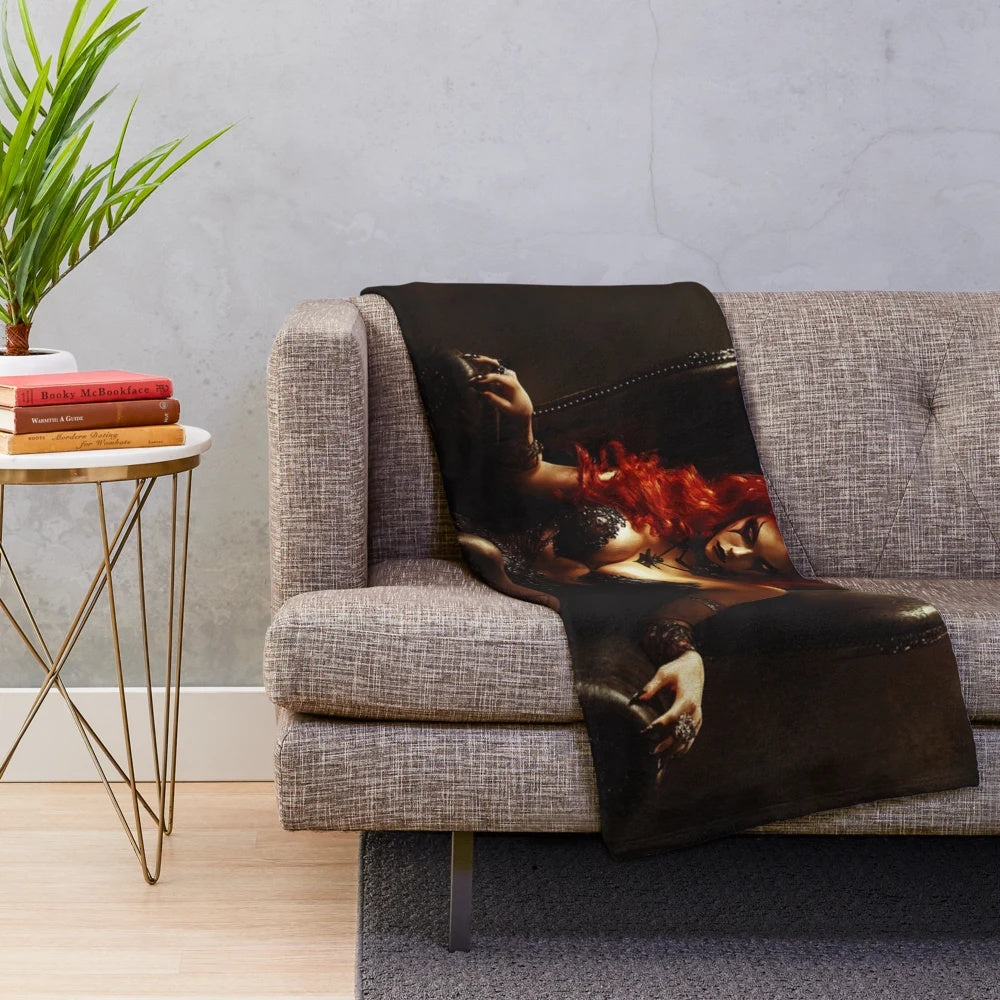 Demoness plush blanket with horns and dark fantasy design