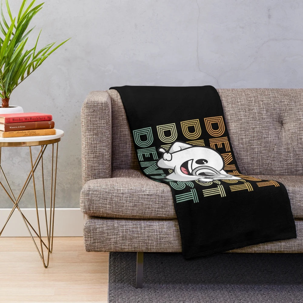 Dentist Tooth Plush Blanket with Retro Design