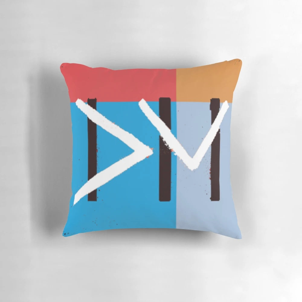 Depeche Mode 90s alternative rock band logo printed on a soft, comfortable throw pillow