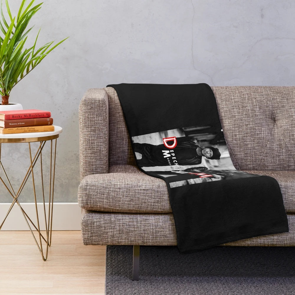Depeche Mode-inspired plush blanket with band logo and tour design