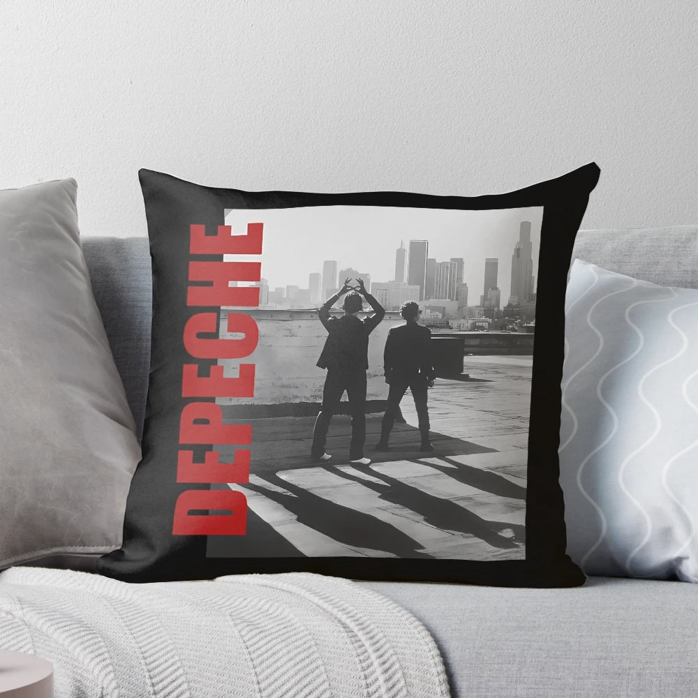 Depeche Mode inspired retro aesthetic fan art printed on a high-quality pillow