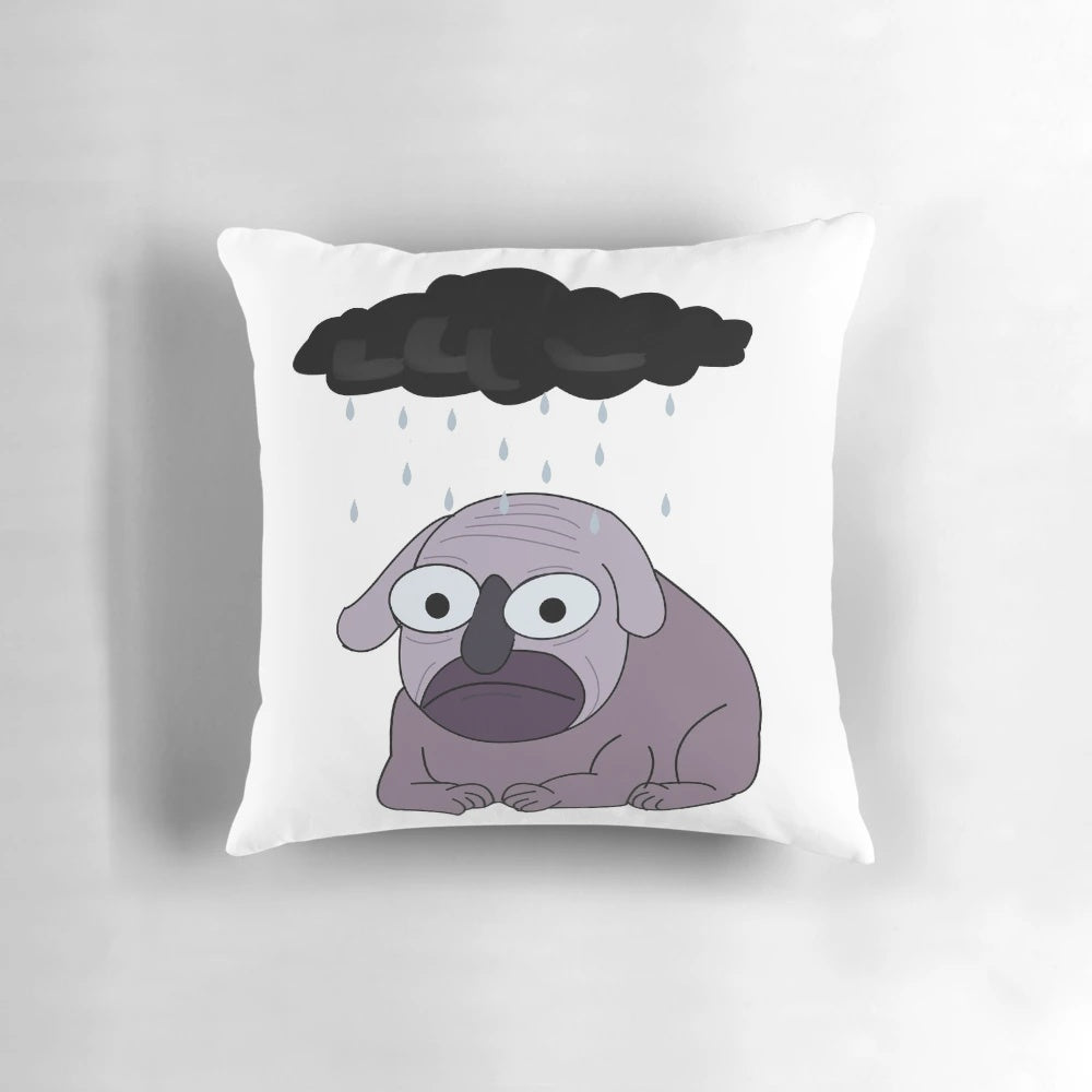 Depressed dog pillow featuring characters from the animated series Over the Garden Wall
