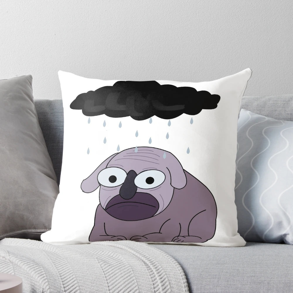 Depressed dog pillow featuring characters from the animated series Over the Garden Wall