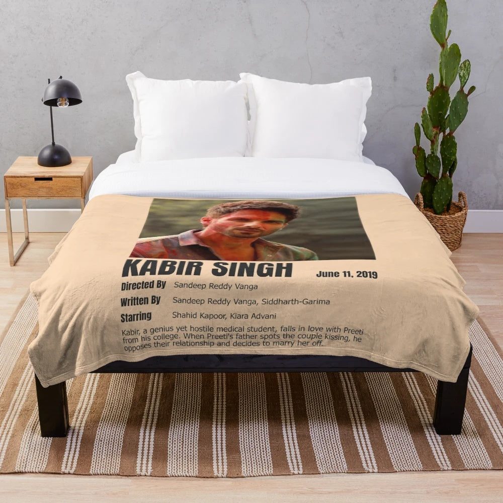 Desi Bollywood-Inspired Plush Blanket with Kabir Singh, Shahid Kapoor, and Kiara Advani Design