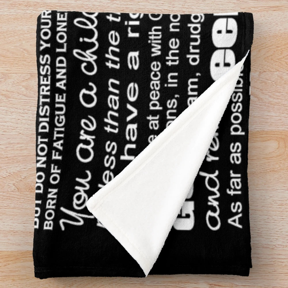 Desiderata inspired black plush blanket featuring the inspirational poem by Max Ehrmann