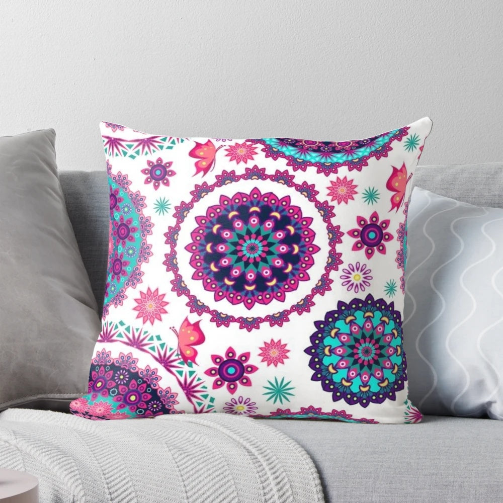 Desigual mandala colorful pillow with abstract geometric and floral patterns