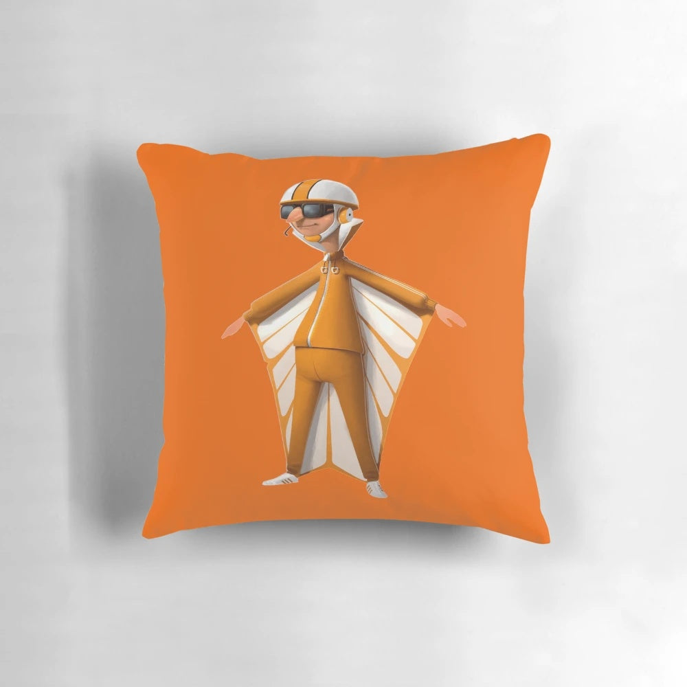 Colorful vector-style image of the Despicable Me character Vector on an orange pillow