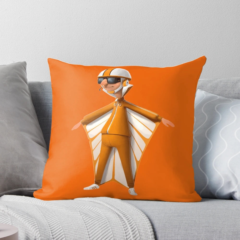 Colorful vector-style image of the Despicable Me character Vector on an orange pillow