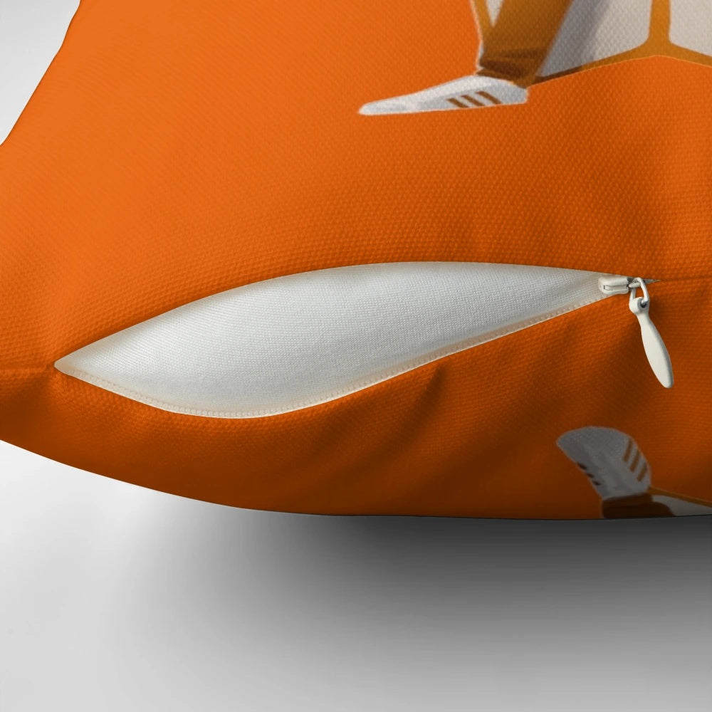 Colorful vector-style image of the Despicable Me character Vector on an orange pillow