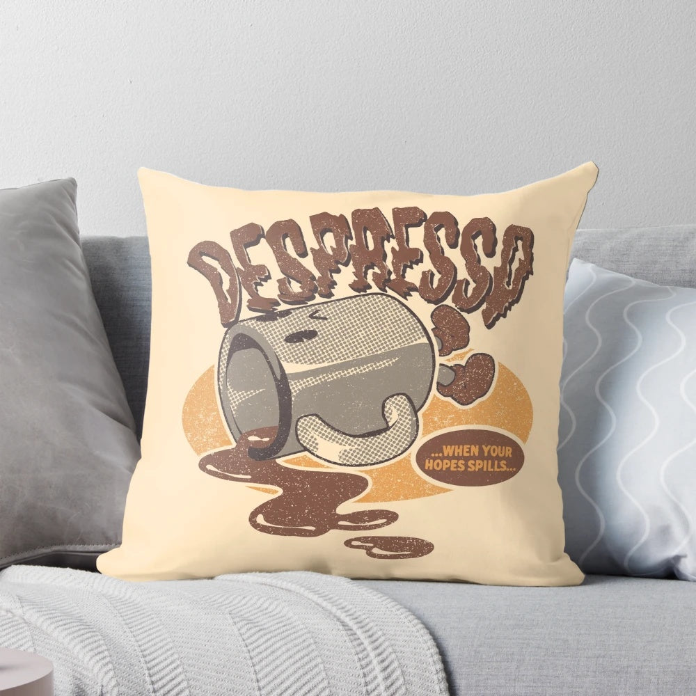Despresso Coffee Lover's Retro 90s Cartoon Pillow with a playful, vintage-inspired design