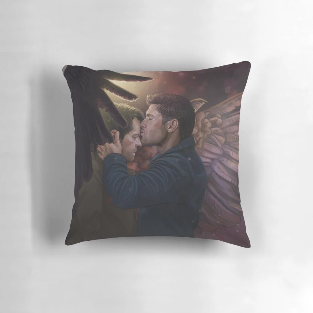 Supernatural Destiel Moment Pillow featuring fan art of Castiel and Dean Winchester
