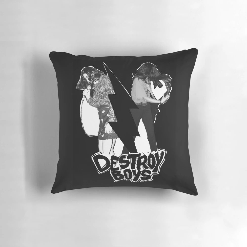 Destroy Boys band themed pillow with vibrant design