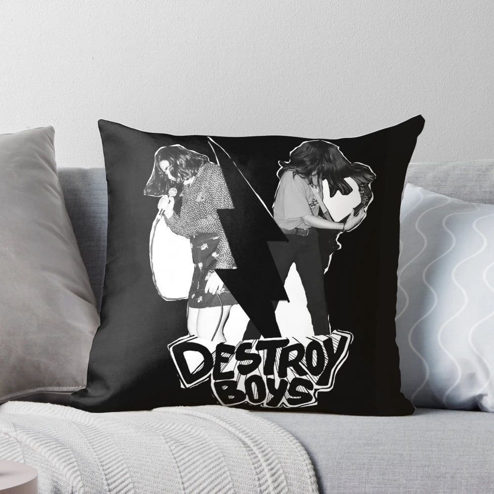 Destroy Boys band themed pillow with vibrant design