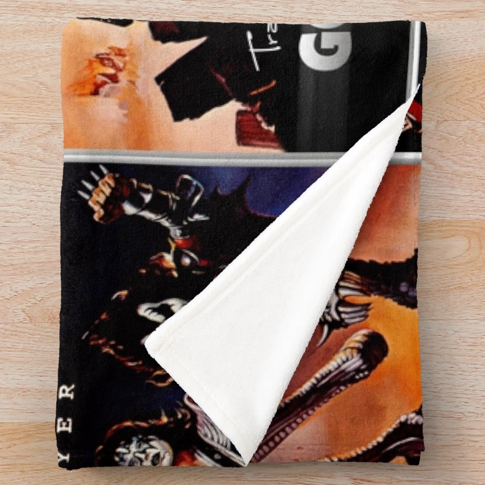 KISS inspired plush blanket featuring the Destroyer album cover and God of Thunder lyrics